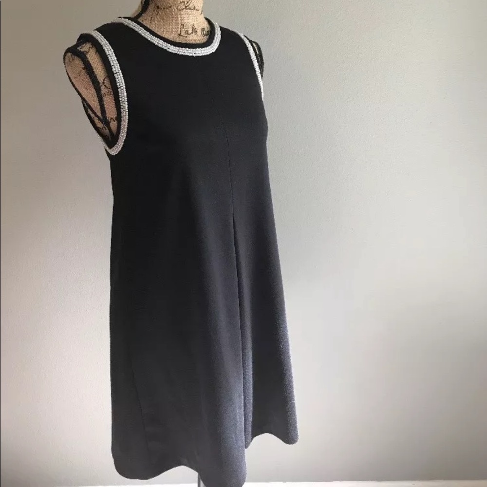 H&M Pearl Embellished Black sheath dress pearl neckline sz 8